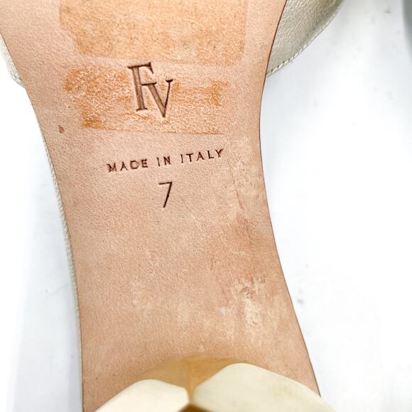 Frances Valentine Bottie Bow Heels Gold Sandals Geodome Slide Leather Sz 7 - Picture 12 of 12